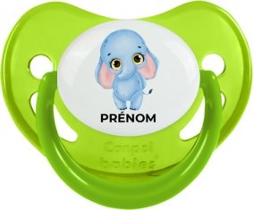 Bébé éléphant avec prénom : Vert phosphorescente Tétine embout physiologique