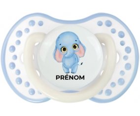 Bébé éléphant avec prénom : Blanc-cyan classique Tétine embout Lovi Dynamic