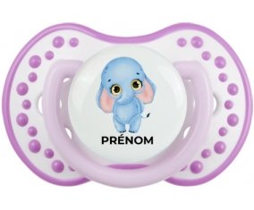 Bébé éléphant avec prénom : Blanc-mauve classique Tétine embout Lovi Dynamic