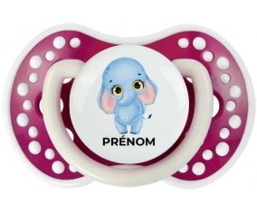 Bébé éléphant avec prénom : Fuchsia phosphorescente Tétine embout Lovi Dynamic