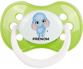 Bébé éléphant avec prénom : Vert classique Tétine embout anatomique