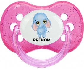 Bébé éléphant avec prénom : Rose à paillette Tétine embout cerise
