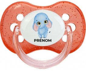 Bébé éléphant avec prénom : Rouge à paillette Tétine embout cerise