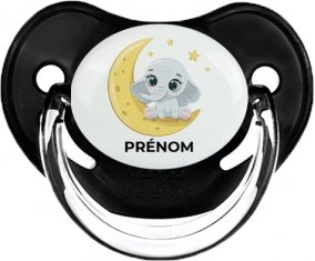 Bébé éléphant bonne nuit avec prénom : Noir classique Tétine embout physiologique