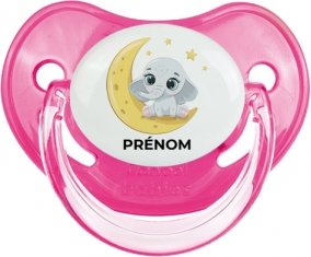 Bébé éléphant bonne nuit avec prénom : Rose classique Tétine embout physiologique