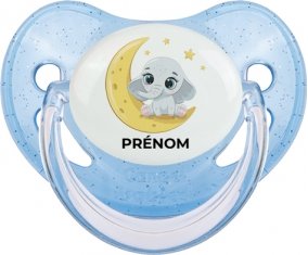 Bébé éléphant bonne nuit avec prénom : Bleue à paillette Tétine embout physiologique