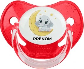 Bébé éléphant bonne nuit avec prénom : Rouge à paillette Tétine embout physiologique