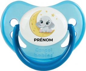 Bébé éléphant bonne nuit avec prénom : Bleue phosphorescente Tétine embout physiologique