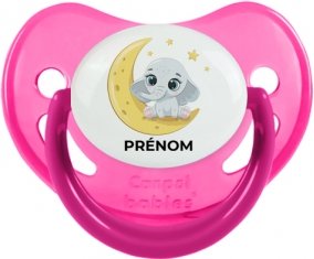 Bébé éléphant bonne nuit avec prénom : Rose phosphorescente Tétine embout physiologique