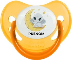 Bébé éléphant bonne nuit avec prénom : Jaune phosphorescente Tétine embout physiologique