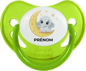 Bébé éléphant bonne nuit avec prénom : Vert phosphorescente Tétine embout physiologique