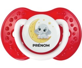 Bébé éléphant bonne nuit avec prénom : Blanc-rouge classique Tétine embout Lovi Dynamic