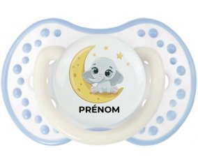 Bébé éléphant bonne nuit avec prénom : Blanc-cyan classique Tétine embout Lovi Dynamic