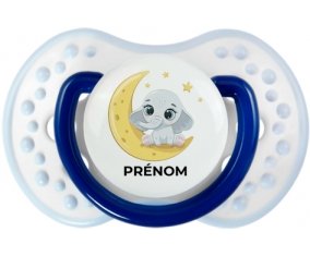 Bébé éléphant bonne nuit avec prénom : Marine-blanc-bleu classique Tétine embout Lovi Dynamic