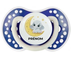 Bébé éléphant bonne nuit avec prénom : Bleu-marine phosphorescente Tétine embout Lovi Dynamic