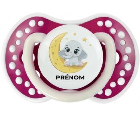 Bébé éléphant bonne nuit avec prénom : Fuchsia phosphorescente Tétine embout Lovi Dynamic