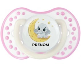 Bébé éléphant bonne nuit avec prénom : Blanc-rose phosphorescente Tétine embout Lovi Dynamic