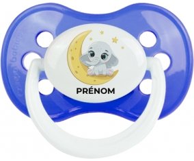 Bébé éléphant bonne nuit avec prénom : Bleu classique Tétine embout anatomique