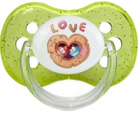 Animaux rigolos hiboux Love : Vert à paillette Tétine embout cerise