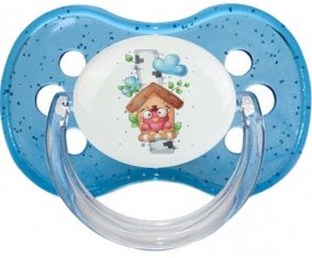 Animaux rigolos Oiseau maison : Bleu à paillette Tétine embout cerise