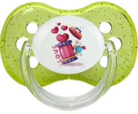 Animaux rigolos Love design-1 : Vert à paillette Tétine embout cerise
