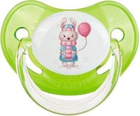 Lapin avec ballon rose : Vert classique Tétine embout physiologique