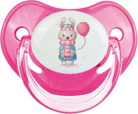 Lapin avec ballon rose : Rose classique Tétine embout physiologique