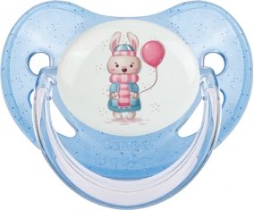 Lapin avec ballon rose : Bleue à paillette Tétine embout physiologique