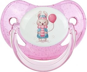 Lapin avec ballon rose : Rose à paillette Tétine embout physiologique