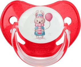 Lapin avec ballon rose : Rouge à paillette Tétine embout physiologique