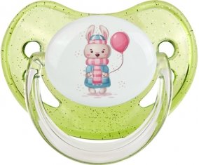 Lapin avec ballon rose : Vert à paillette Tétine embout physiologique
