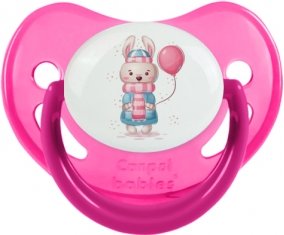 Lapin avec ballon rose : Rose phosphorescente Tétine embout physiologique