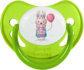 Lapin avec ballon rose : Vert phosphorescente Tétine embout physiologique