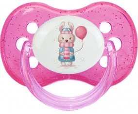 Lapin avec ballon rose : Rose à paillette Tétine embout cerise