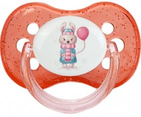 Lapin avec ballon rose : Rouge à paillette Tétine embout cerise
