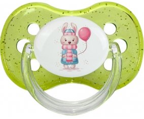 Lapin avec ballon rose : Vert à paillette Tétine embout cerise