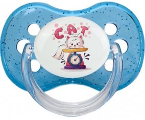 Animaux rigolos Cat design-1 : Bleu à paillette Tétine embout cerise
