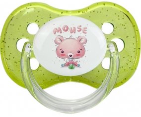 Animaux rigolos Mouse : Vert à paillette Tétine embout cerise