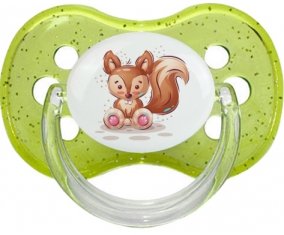 Animaux rigolos Écureuil : Vert à paillette Tétine embout cerise