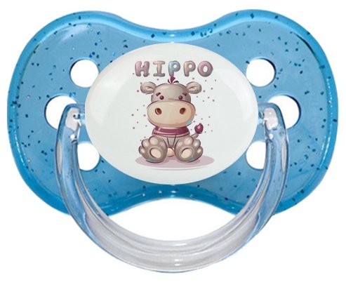 Animaux rigolos Hippo : Bleu à paillette Tétine embout cerise