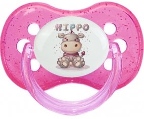 Animaux rigolos Hippo : Rose à paillette Tétine embout cerise