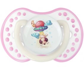 Animaux rigolos Secoupe volente chien : Blanc-rose phosphorescente Tétine embout Lovi Dynamic