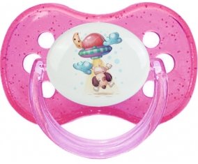 Animaux rigolos Secoupe volente chien : Rose à paillette Tétine embout cerise