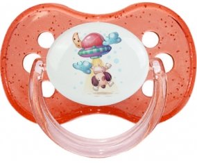 Animaux rigolos Secoupe volente chien : Rouge à paillette Tétine embout cerise