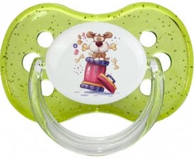 Animaux rigolos Woof ! : Vert à paillette Tétine embout cerise