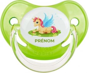 Licorne design-8 avec prénom : Vert classique Tétine embout physiologique