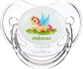 Licorne design-8 avec prénom : Transparent classique Tétine embout physiologique