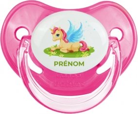 Licorne design-8 avec prénom : Rose classique Tétine embout physiologique