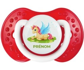 Licorne design-8 avec prénom : Blanc-rouge classique Tétine embout Lovi Dynamic