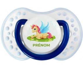 Licorne design-8 avec prénom : Marine-blanc-bleu classique Tétine embout Lovi Dynamic